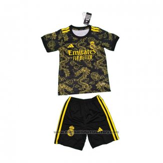 Real Madrid Dragon Shirt Kids 2024-2025 Black Gold