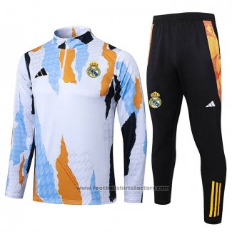 Sweatshirt Tracksuit Real Madrid Kids 2024-2025 White and Yellow